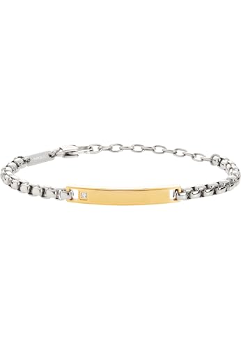 Breil Armband TAG & CROSS für Herren aus Edelstahl mit Zirkonia in der Farbe Silber/Gold, mit Karabinerverschluss, Länge: 22 cm, TJ3220 von Breil