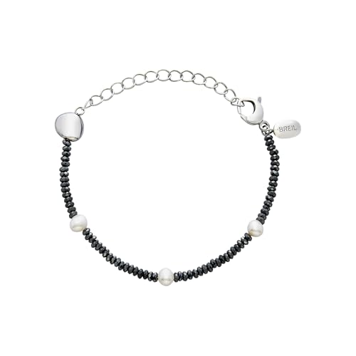 Breil B Rocks Damen Brecelet aus Hämatit, Pearls mit kleinen abgerundeten Elementen aus poliertem Stahl, Min. Länge: 17 cm, Max. Länge: 22 cm, TJ3298 von Breil