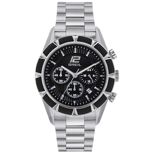 Breil Uhr Herren Bow Shot Ziffernblatt SCHWARZ Bewegung Chrono Quartz e Bracelet Stahl Silber TW1980 von Breil