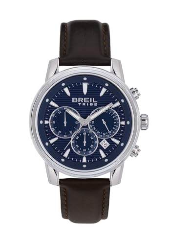 Breil Caliber EW0690 Herrenuhr, Zifferblatt einfarbig blau, Uhrwerk Chronograph Quarz und Armband aus braunem Leder von Breil