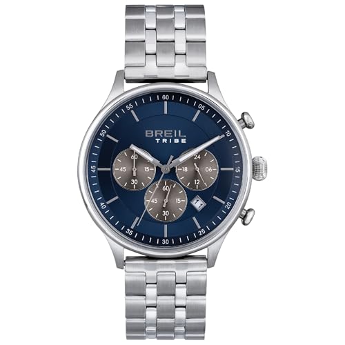 Breil Chrono Classy Herren Armbanduhr Chronograph mit Armband aus Stahl, in der Farbe: Silber/Taupe mit dunkelblauen Details, Gehäusedurchmesser: 42 mm, EW0643 von Breil