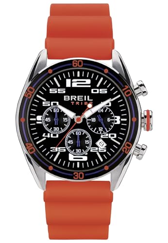 Breil Chrono Score Herren Armbanduhr Chronograph mit Silikonarmband, in der Farbe: Orange/Schwarz, Gehäusedurchmesser: 43 mm, EW0636 von Breil