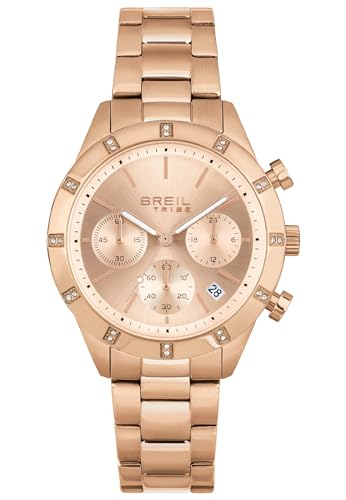 Breil Damen Armbanduhr Dazzle in der Farbe Gold mit weißen Kristallen verziert und Edelstahlarmband, Gehäusedurchmesser: 38 mm, EW0521 von Breil