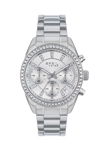 Breil, Kollektion Azure Chronograph für Damen, Damenuhr mit Armband aus Stahl, wasserdicht, Quarzwerk, Gehäuse 36 mm, Verschluss mit Knöpfen, silber / schwarz, Modern von Breil