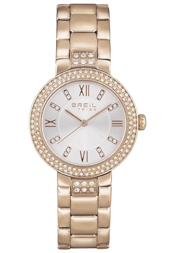 Breil Damen Armbanduhr Dancefloor in der Farbe Gold mit weißen Kristallen verziert und Edelstahlarmband, Gehäusedurchmesser: 32 mm, EW0505 von Breil