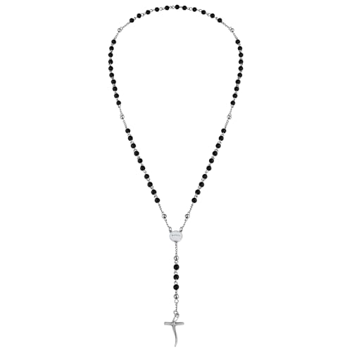 Breil Code Onyx Rosenkranzhalskette aus Stahl mit einem antiken, polierten Stein, Max. Länge: 63 cm, TJ2990 von Breil