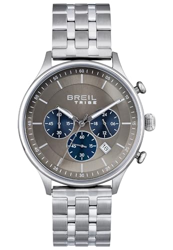 Breil Chrono Classy Herren Armbanduhr Chronograph mit Armband aus Stahl, in der Farbe: Silber/Taupe mit dunkelblauen Details, Gehäusedurchmesser: 42 mm, EW0642 von Breil