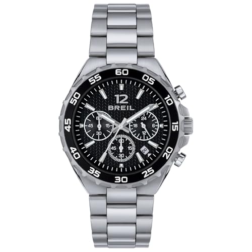 Breil Uhr Herren Highway Ziffernblatt SCHWARZ Bewegung Chrono Quartz e Bracelet Stahl Silber TW1947 von Breil
