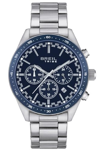 Breil Uhr Herren Fast Ziffernblatt BLAU Bewegung Chrono Quartz e Bracelet Stahl Silber EW0572 von Breil