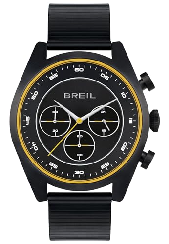 Breil Finder Herren Armbanduhr Chronograph mit Mesh-Armband in der Farbe: Schwarz/Gelb, Gehäusedurchmesser: 43 mm, TW1956 von Breil