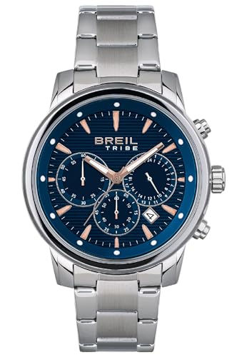 Breil Chrono Classy Herren Armbanduhr Chronograph mit Armband aus Stahl, in der Farbe: Silber/Dunkeblau, Gehäusedurchmesser: 43 mm, EW0645 von Breil