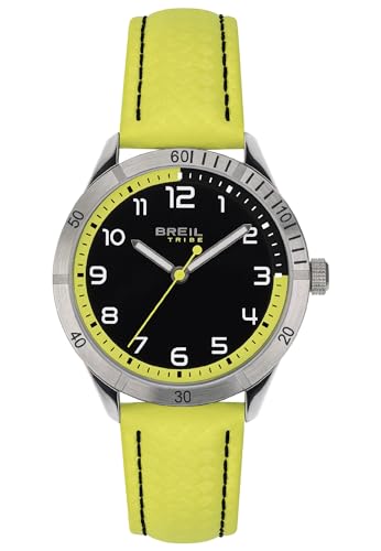 Breil Mate Herren Multifunktionsuhr mit Armband aus Leder, in der Farbe: Schwarz/Türkis, Gehäusedurchmesser: 37 mm, EW0621 von Breil