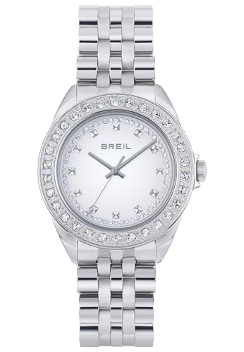 Breil Hyper Damen Armbanduhr mit Armband aus Stahl, in der Farbe: Silber/Weiß und Zirkoniakristallen, Gehäusedurchmesser: 36 mm, TW1974 von Breil