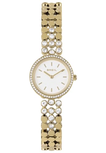 Breil Lush Damen Armbanduhr aus Edelstahl in der Farbe Gold-Weiß mit Zirkonia 25mm, Wasserdichtigkeit: 3Bar, TW1978 von Breil