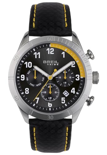 Breil Uhr Herren Mate Ziffernblatt BI-Farbe SCHWARZ/GELB Bewegung Multifunktion Quartz e GÜRTEL Leather/Steel SCHWARZ EW0594 von Breil