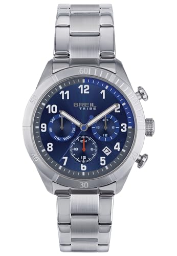 Breil Uhr Herren Mate Ziffernblatt BI-Farbe BLAU Bewegung Multifunktion Quartz e Bracelet Stahl Silber EW0593 von Breil