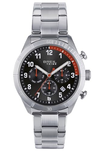 Breil Mate Herren Armbanduhr mit Armband aus Stahl, in der Farbe: Silber/Schwarz mit roten Details auf Ziffernblatt, Gehäusedurchmesser: 41 mm, EW0592 von Breil