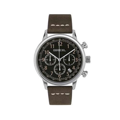 Breil Outrider Armbanduhr für Herren in der Farbe Schwarz mit Armband aus Leder, Wasserdichtigkeit: 5 bar, Gehäusedurchmesser: 41 mm, TW2060 von Breil