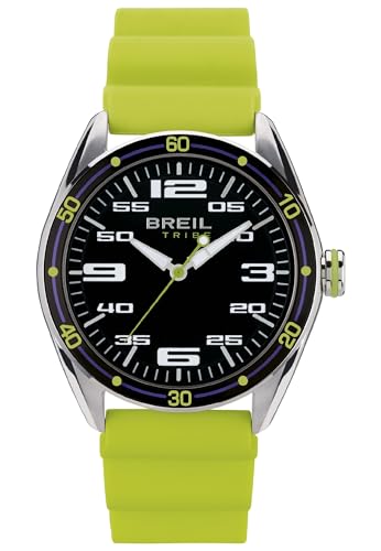 Breil Solo Tempo Herren Armbanduhr mit Silikonarmband, in der Farbe: Neongrün/Schwarz, Gehäusedurchmesser: 43 mm, EW0637 von Breil