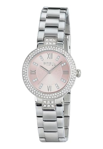 Breil Tribe Damen Armbanduhr Dancefloor Glamour Pink Sunray Edelstahl mit Kristallen Silber-Pink 32mm, Wasserdichtigkeit: 5 Bar, EW0256 von Breil