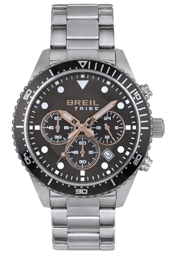 Breil, Sail Kollektion, Herrenuhr, Chronograph, Quartz-Uhrwerk, Edelstahlarmband, Anthrazitfarbenes Zifferblatt, Fluoreszenz-Zeiger und Stundenmarkierungen, Taucherschließe, Durchmesser: 28 mm, Silber von Breil