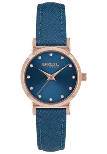 Breil Bella Damen Armbanduhr aus Edelstahl und Leder in der Farbe Roségold-Blau 32mm, Wasserdichtigkeit: 3Bar, EW0614 von Breil