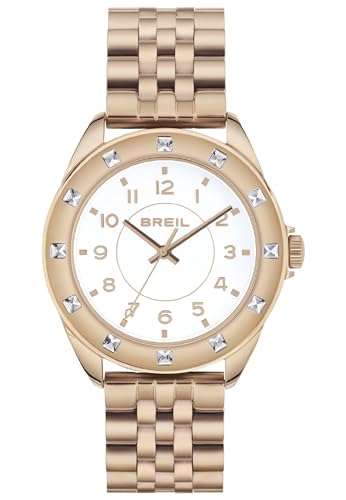 Breil Uhr Damen Hyper Ziffernblatt Weiss Bewegung NUR Zeit Quartz e Bracelet Farbiger Stahl PINK Gold TW1952 von Breil
