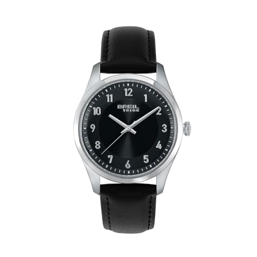 Breil Uhr EW0791 REFINE Herren Zifferblatt einfarbig schwarz Uhrwerk nur Zeit - 3 Quartzlanzetten und schwarzes Lederband von Breil