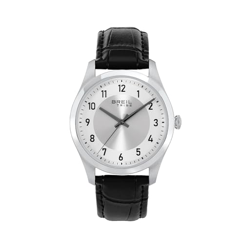 Breil Uhr EW0792 REFINE Herren Zifferblatt einfarbig Silber Uhrwerk nur Zeit - 3 Quartz Zeiger und Armband aus schwarzem Leder von Breil
