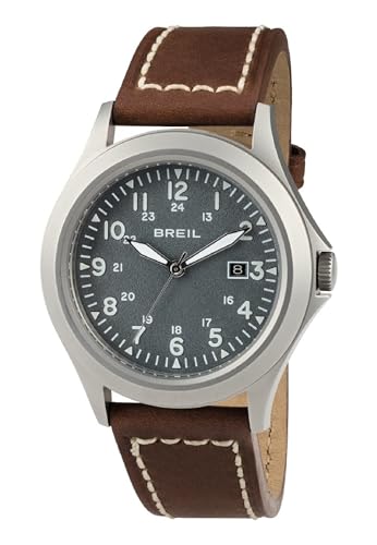 Breil Uhr Herren Army Ziffernblatt GRAU Bewegung NUR Zeit Quartz e GÜRTEL KALB Leder BRAUN TW1482 von Breil
