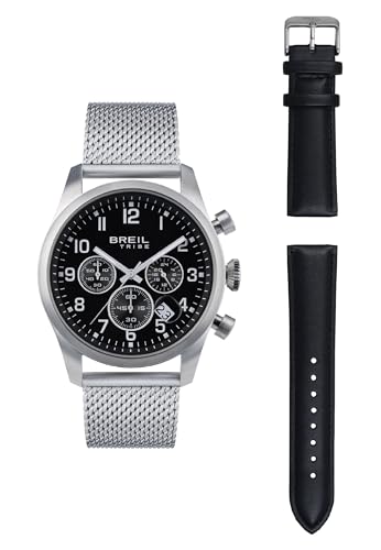 Breil Uhr Herren Grid Ziffernblatt SCHWARZ Bewegung Chrono Quartz e MASCHENBAND Leather SCHWARZ EW0615 von Breil