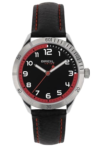 Breil Mate Herren Multifunktionsuhr mit Armband aus Leder, in der Farbe: Schwarz/Rot, Gehäusedurchmesser: 37 mm, EW0620 von Breil