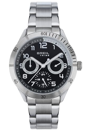 Breil Mate Herren Multifunktionsuhr mit Armband aus Stahl, in der Farbe: Silber/Schwarz, Gehäusedurchmesser: 37 mm, EW0617 von Breil