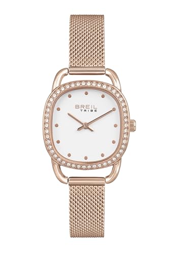 Breil Penelope Damen Armbanduhr aus Edelstahl mit Zirkonia in der Farbe Roségold-Weiß 28mm x 28mm, Wasserdichtigkeit: 5Bar, EW0492 von Breil