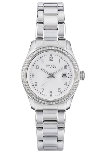 Breil Classic Elegance Damen Armbanduhr mit Armband aus Stahl, in der Farbe: Silber/Weiß und Zirkoniakristallen, Gehäusedurchmesser: 30 mm, EW0600 von Breil