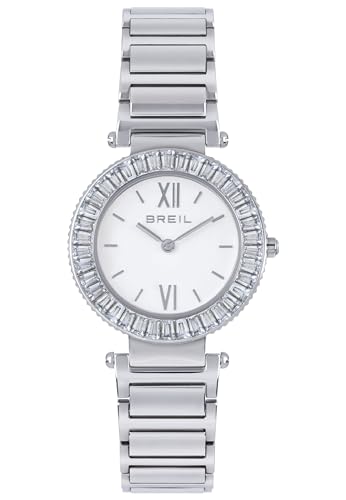 Breil Pivot Damen Armbanduhr mit Armband aus Stahl, in der Farbe: Silber/Weiß und Baguetteschliff, Gehäusedurchmesser: 32 mm, TW1963 von Breil