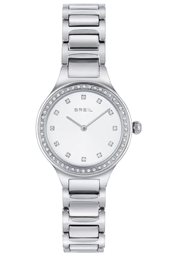 Breil Sheer Damen Armbanduhr mit Armband aus Stahl, in der Farbe: Silber/Weiß und Zirkoniakristallen, Gehäusedurchmesser: 32 mm, TW1966 von Breil