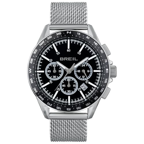 Breil Uhr Herren Rugged Ziffernblatt SCHWARZ Bewegung Chrono Quartz e MESH Stahl Silber TW1891 von Breil