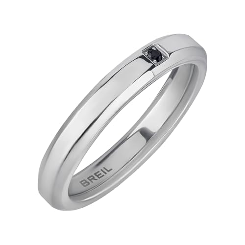 Breil, Herrenring Y Collection, Edelstahlring für Herren mit Glänzender Oberfläche und Schwarzem Kristall, Ring für Herren mit Einfachem und Minimalistischem Design von Breil