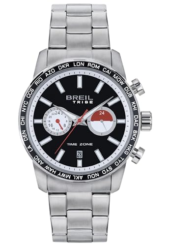 BREIL, Herrenuhr Zone Collection, Chronograph für Herren mit Zwei Zifferblättern und Stahllünette, VD31 Dual Time Uhrwerk, Wasserdicht bis 5 ATM von Breil