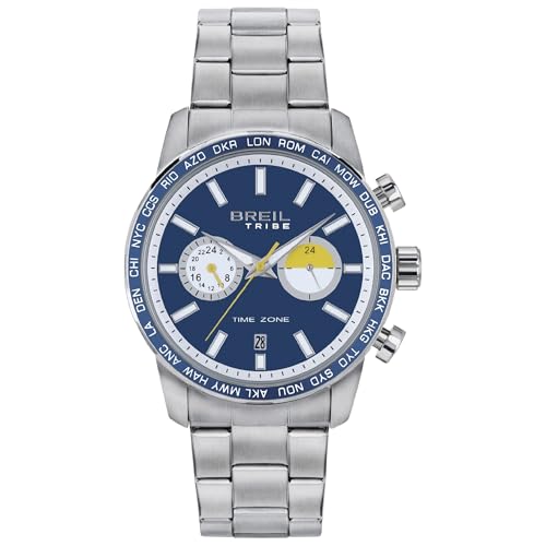 Breil, Herrenuhr Zone Collection, Chronograph für Herren mit Zwei Zifferblättern und Stahllünette, VD31 Dual Time Uhrwerk, Wasserdicht bis 5 ATM von Breil