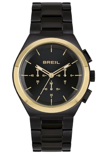 Breil Bend Herren Armbanduhr Chronograph mit Armband aus Stahl in der Farbe: Schwarz, Golddetails, Gehäusedurchmesser: 43 mm, TW1970 von Breil