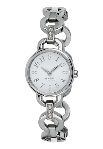 Breil, Achat Kollektion, Damen-Schmuckuhr, Edelstahlgehäuse, Armband mit Eleganten Weißen Kristallen, Weißes Zifferblatt, Quarz-Uhrwerk, Wasserdicht, Durchmesser 25 mm, Silber von Breil