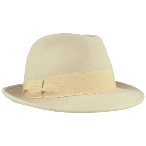 Breiter Damen Filzhut Wollhut Trilby 100% Wolle Wollfilzhut mit Ripsband-Garnitur Mittelbeige L von Breiter