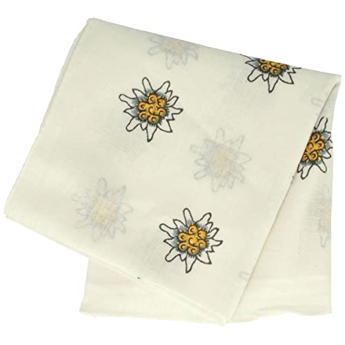 Breiter Edelweiß Trachtentuch Nickituch Trachten-Nickituch Schal Tuch aus 100% Baumwolle 50 x 50 cm – Weiß von Breiter