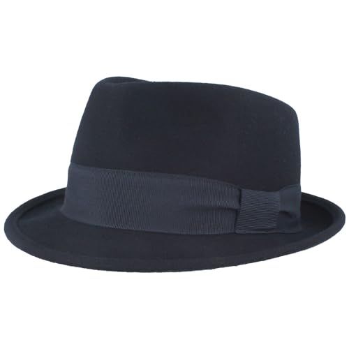 Breiter Filzhut Trilby Hut mit Rips-Garnitur Marine von Breiter