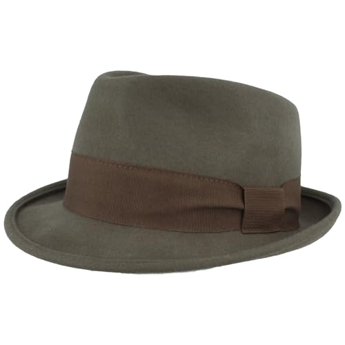 Breiter Filzhut Trilby Hut mit Rips-Garnitur Taupe M von Breiter
