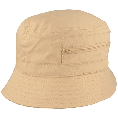 Breiter Fischer-Hut | Bucket-Hat | Sonnen-Hut – aus 100% Baumwolle - mit 2 integrierten Tasche – Waschbar & Faltbar – Beige - Größe 61 von Breiter