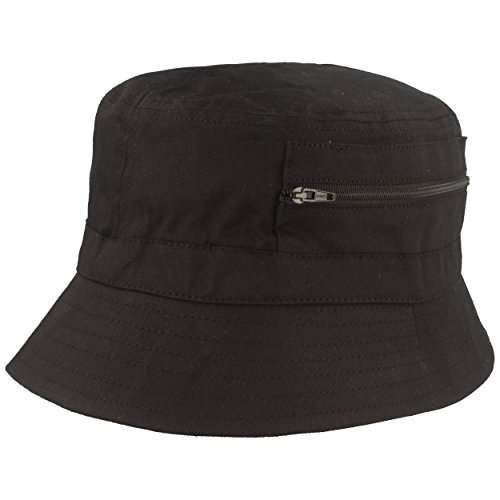 Breiter Fischer-Hut | Bucket-Hat | Sonnen-Hut – aus 100% Baumwolle - mit 2 integrierten Tasche – Waschbar & Faltbar – Schwarz - Größe 55 von Breiter