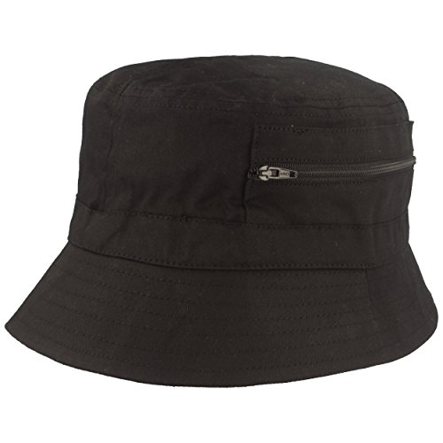 Breiter Fischer-Hut | Bucket-Hat | Sonnen-Hut – aus 100% Baumwolle - mit 2 integrierten Tasche – Waschbar & Faltbar – Schwarz - Größe 59 von Breiter